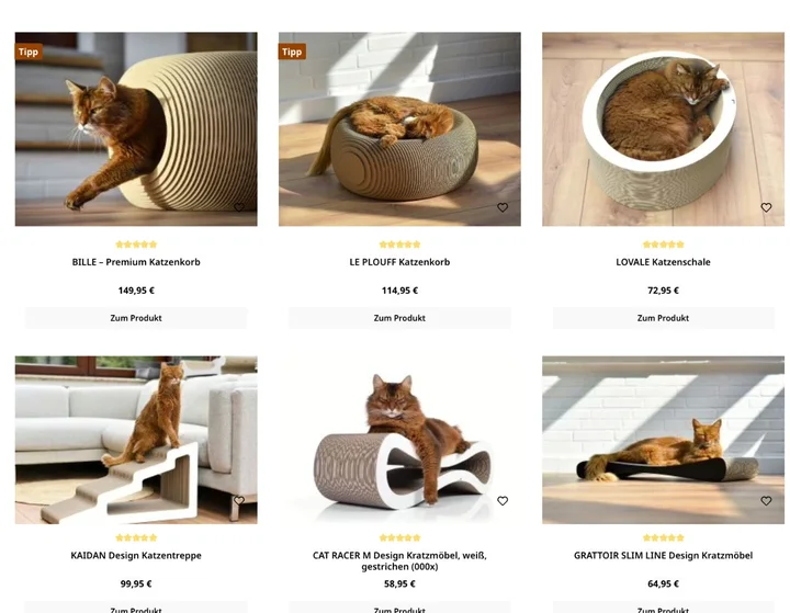Best sellers in the shop cat-on.com: cat baskets, cat stairs and scratching furniture